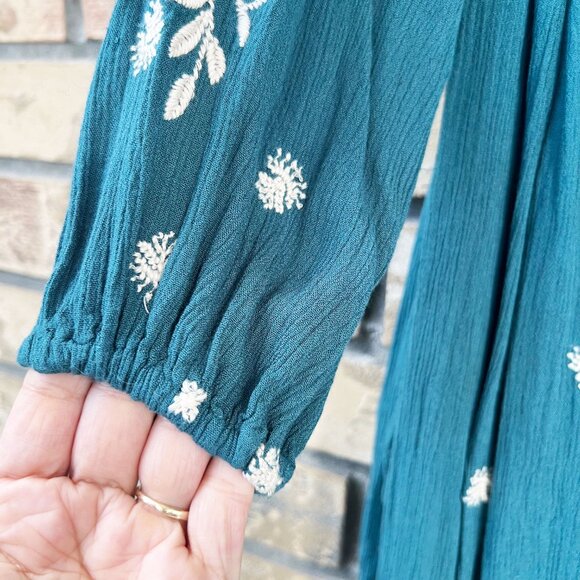 Free People | Sweet Tennessee Babydoll Long Sleeve Embroidered Dress in Teal | S - Picture 10 of 15